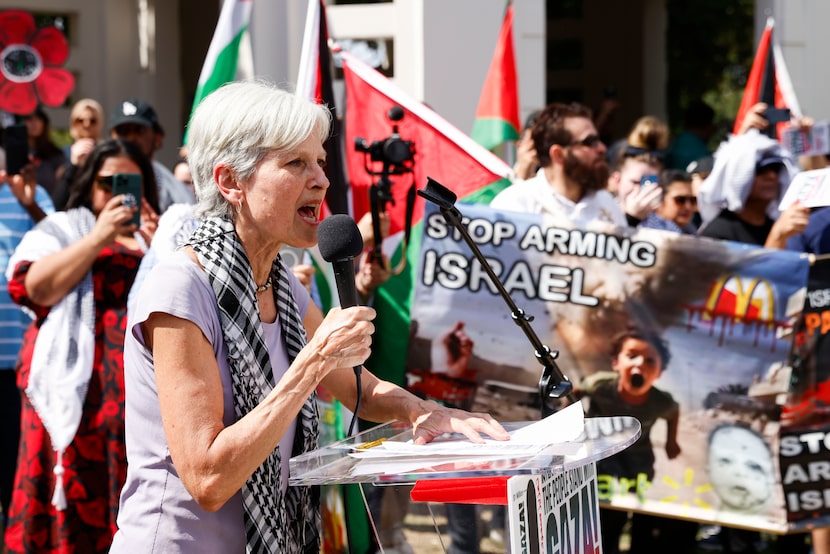 Human rights activist Jill Stein addresses the crowd during a demonstration remembering the...