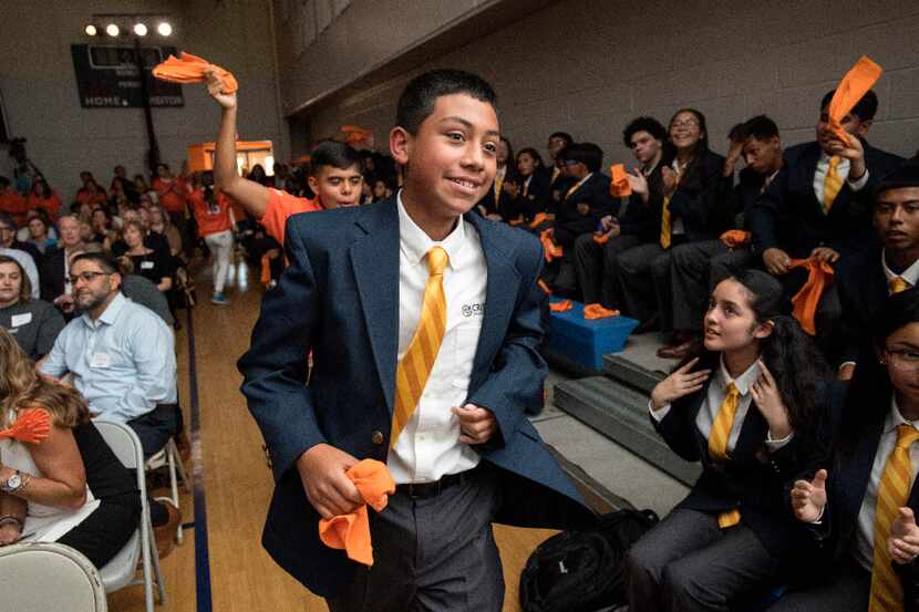 Oliver Murillo, a 14-year-old incoming freshman at Cristo Rey Dallas College Prep, heads to...