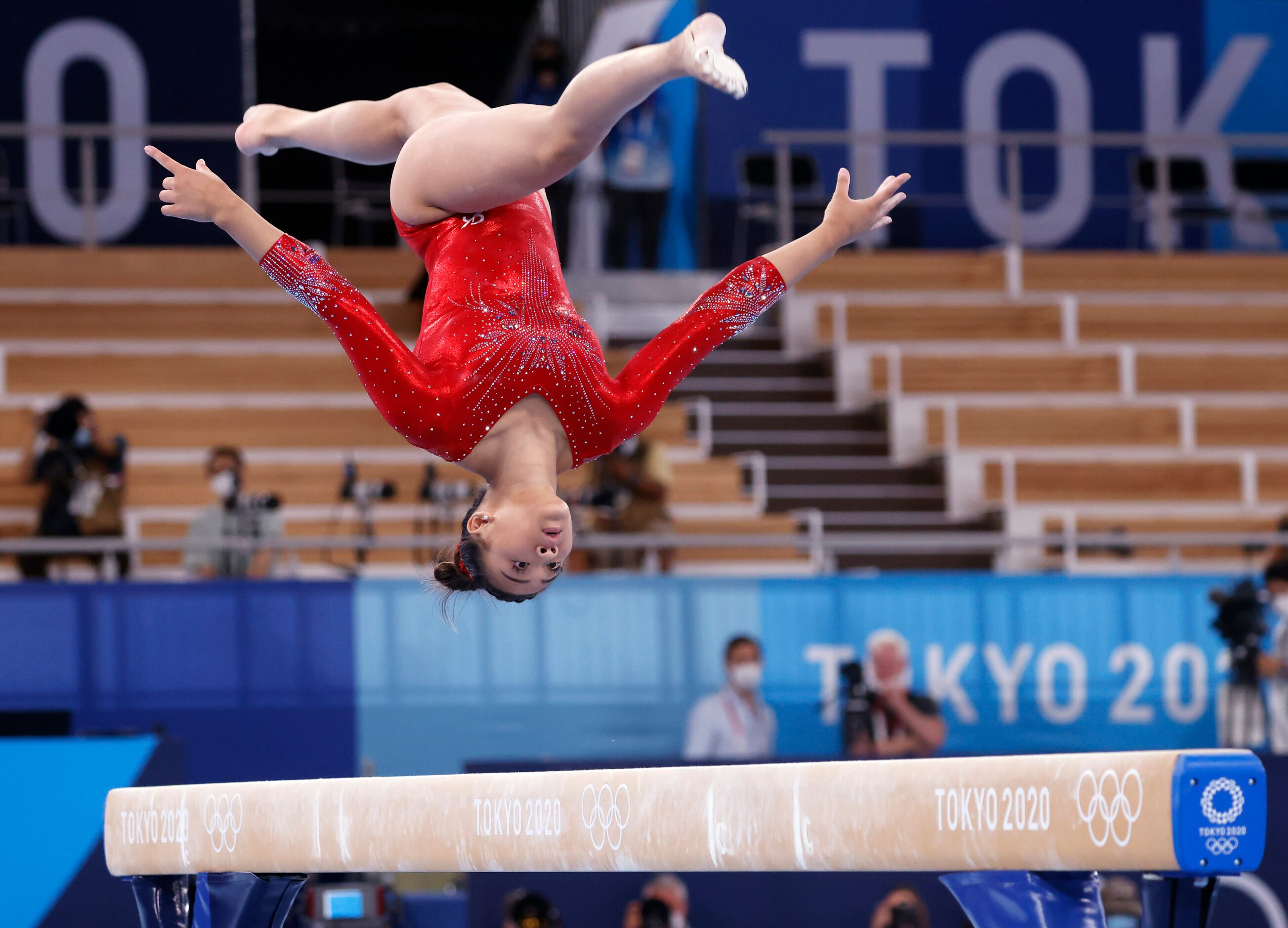 USA’s Sunisa Lee competes in the women’s balance beam final at the postponed 2020 Tokyo...