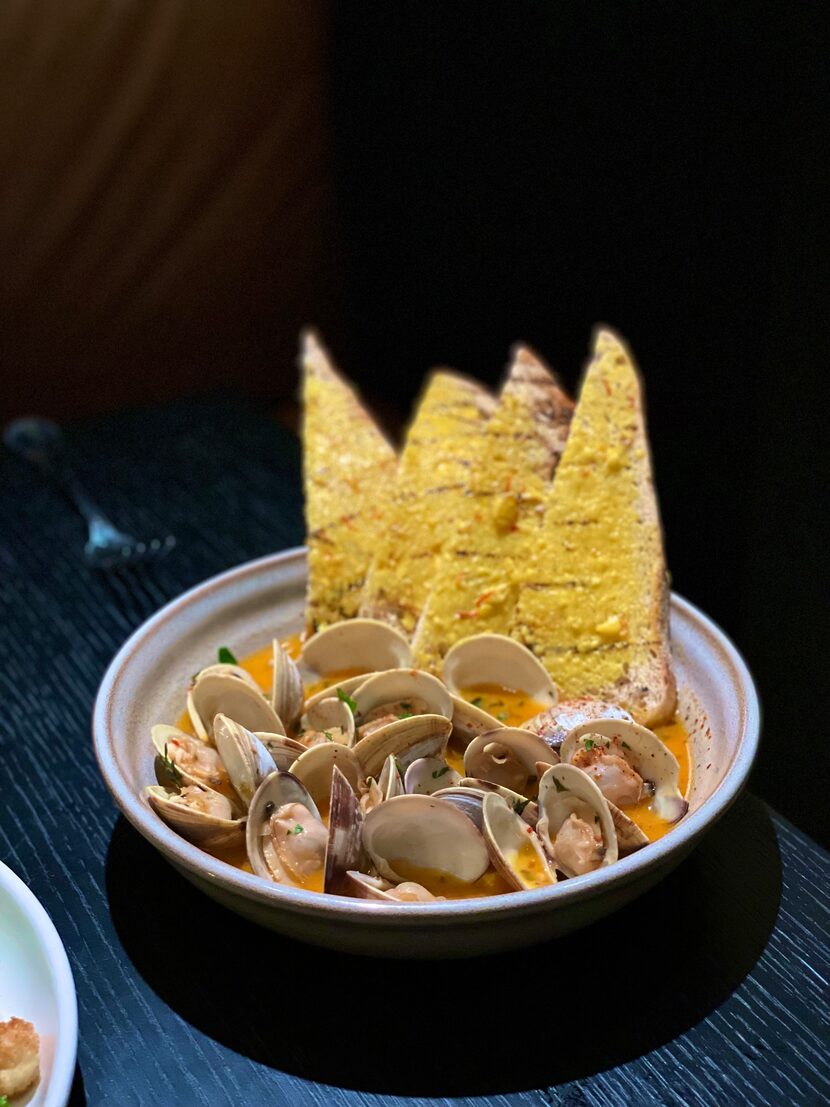 Clams in 'nduja broth with grilled sourdough from Il Modo in Fort Worth