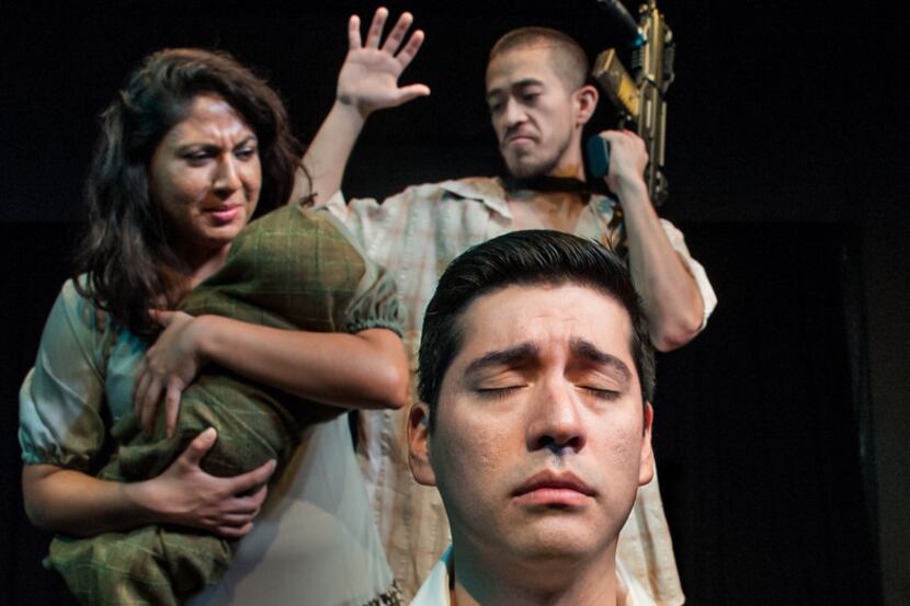 Ivan Jasso, Liz Magallanes and David Zaldivar in a scene from Cara Mia Theatre's Deferred...