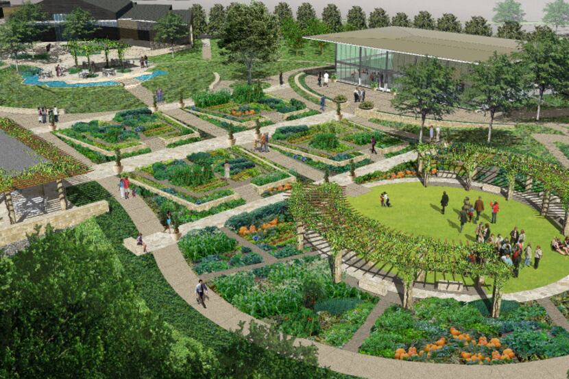 A overview rendering of the Dallas Arboretum's A Tasteful Place, its new edible garden...
