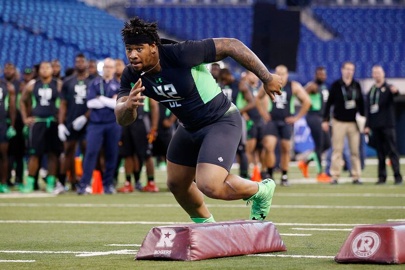 INDIANAPOLIS, IN - FEBRUARY 28: Defensive lineman Robert Nkemdiche of Ole Miss participates...