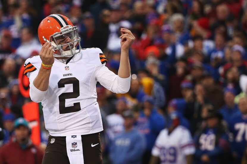 Johnny Manziel #2 of the Cleveland Browns celebrates a touchdown against the Buffalo Bills...