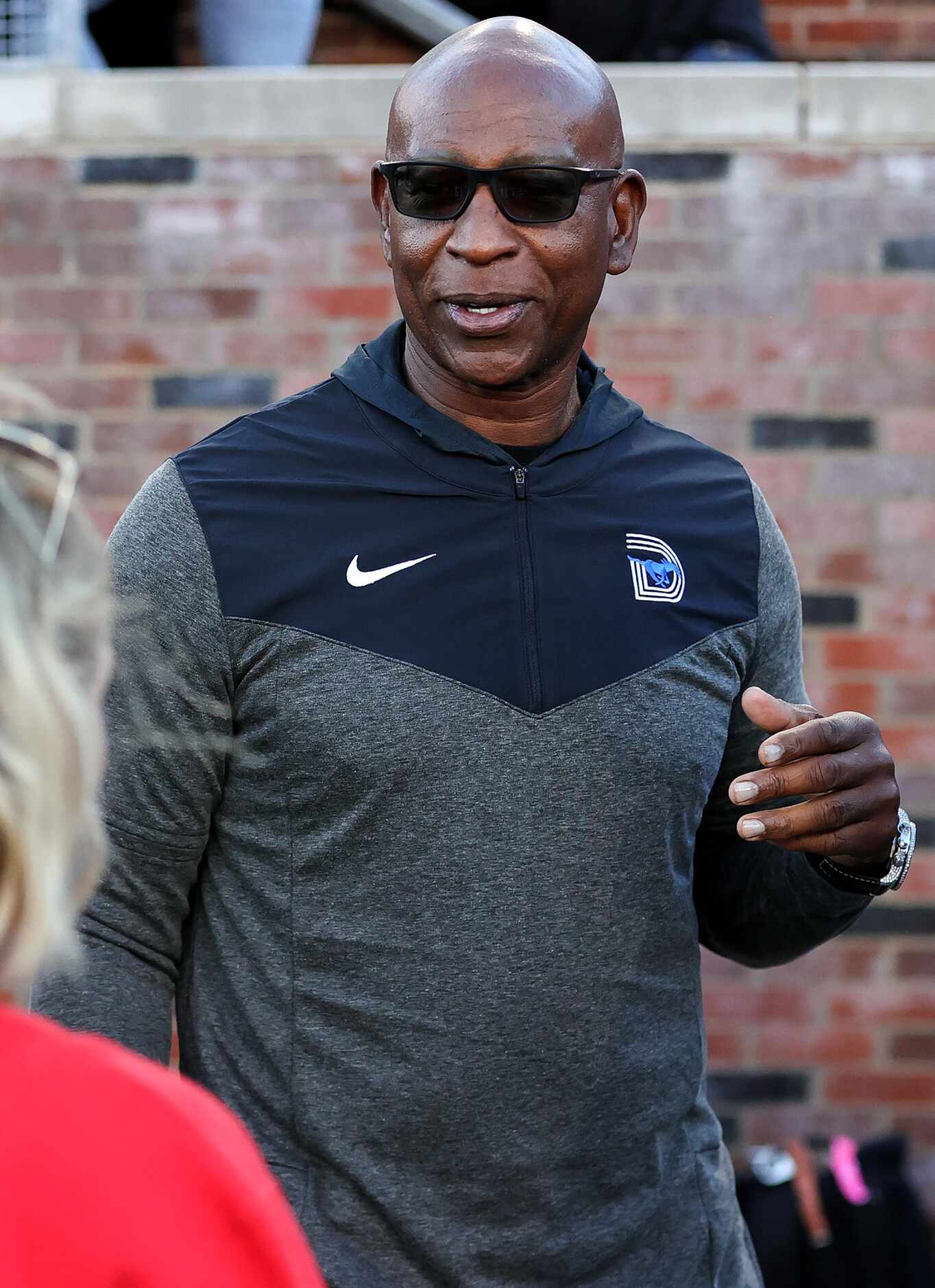 Former SMU running back and NFL Hall of Famer Eric Dickerson stands on the sideline during...