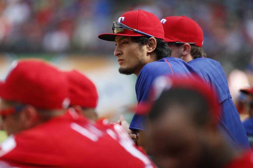 Texas Rangers starting pitcher Yu Darvish (11) watches their game against the Pittsburgh...