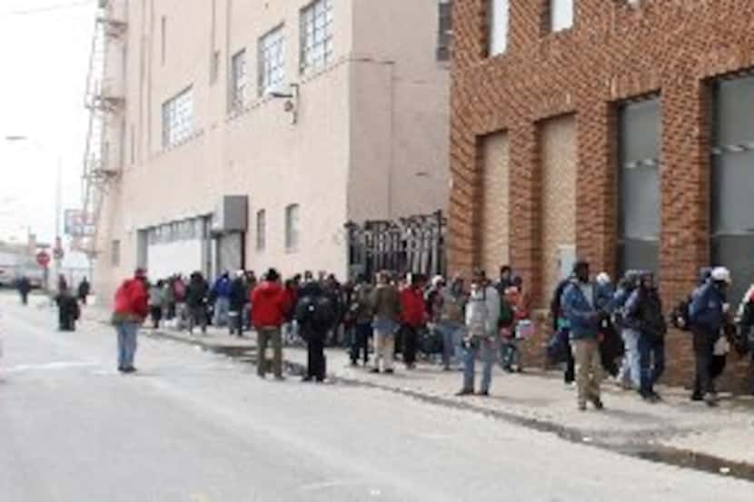 A long line gathers outside the Stewpot, one of the Dallas Morning News Charities.