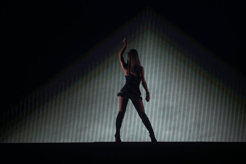 Ariana Grande opens her performance Saturday, October 11, 2015, at American Airlines Center...