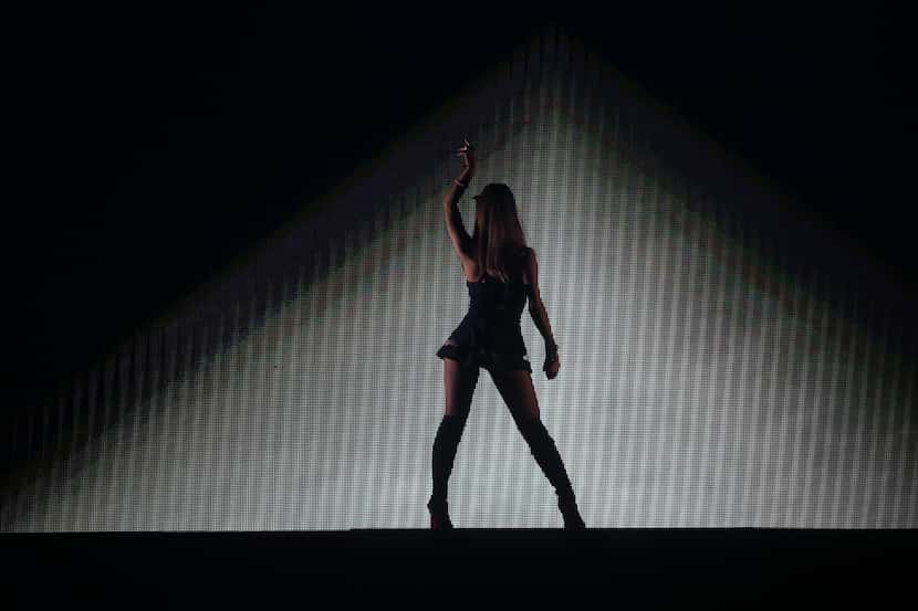Ariana Grande opens her performance Saturday, October 11, 2015, at American Airlines Center...