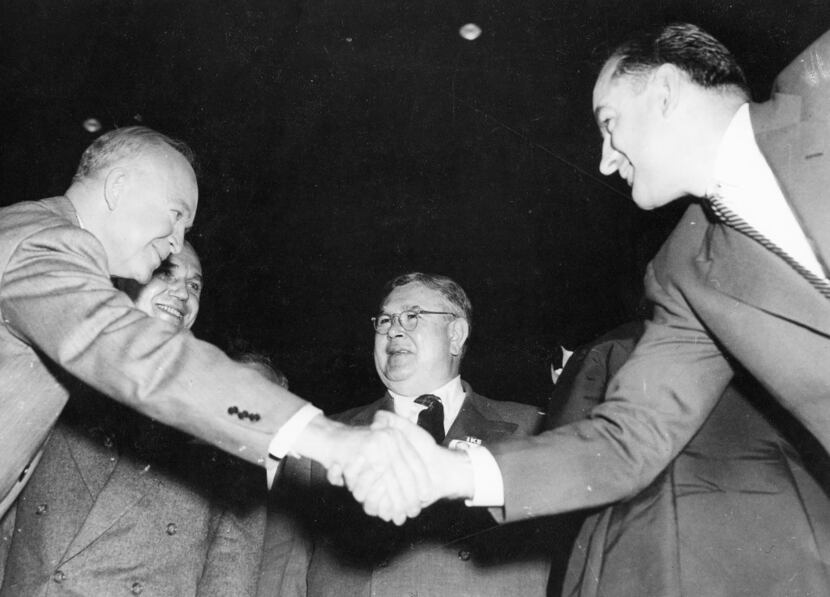 Dwight D. Eisenhower, campaigning in Milwaukee on Oct. 3, 1952, tried unsuccessfully to...