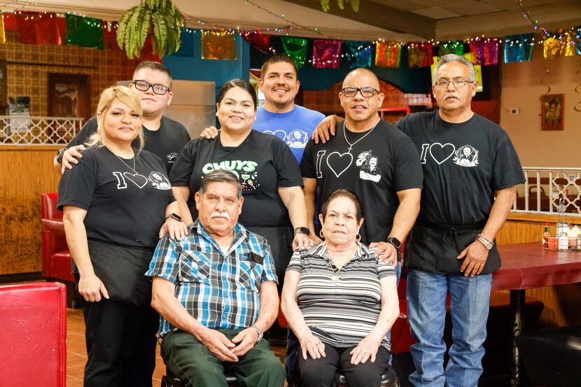 Posing for a portrait in March 2023 at a Chuy's Mexican Restaurant in Fort Worth are (from...