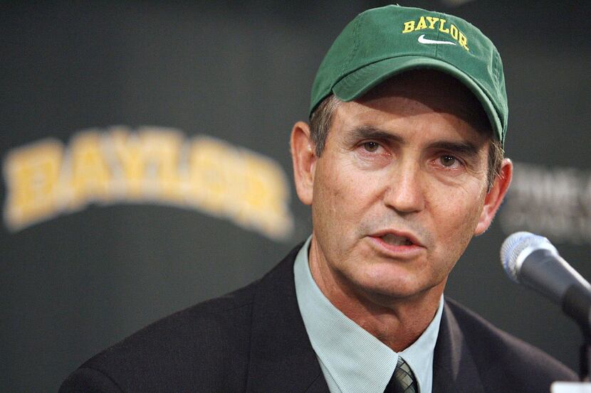 FILE - In this Nov. 28, 2007, file photo, Art Briles answers questions after being...