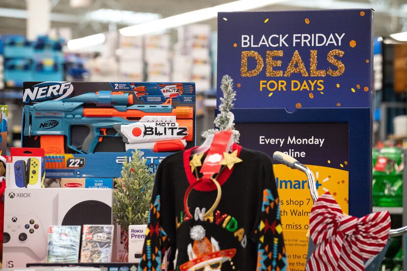 A table showcases some popular toys and gifts exclusive to Walmart before Black Friday at...