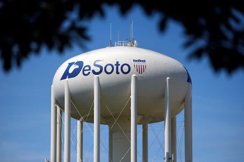 A City of DeSoto water tower is pictured in DeSoto, Texas, Wednesday, June 24, 2020.