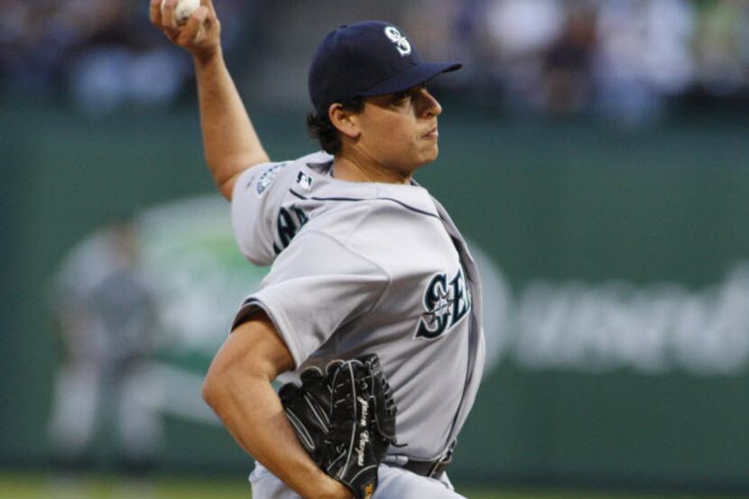 Mariners starting pitcher 38 Jason Vargas, first inning. The Seattle Mariners lose to the...