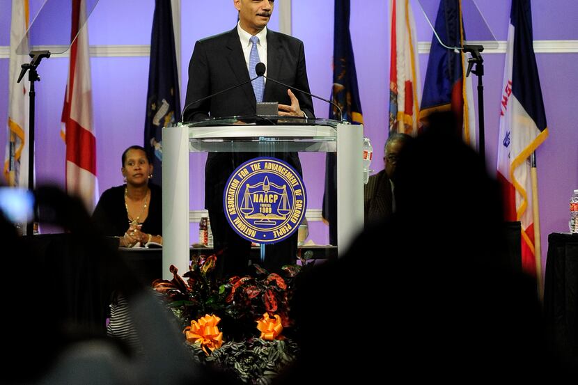 U.S. Attorney General Eric Holder speaks at the NAACP annual convention July 10, 2012, in...