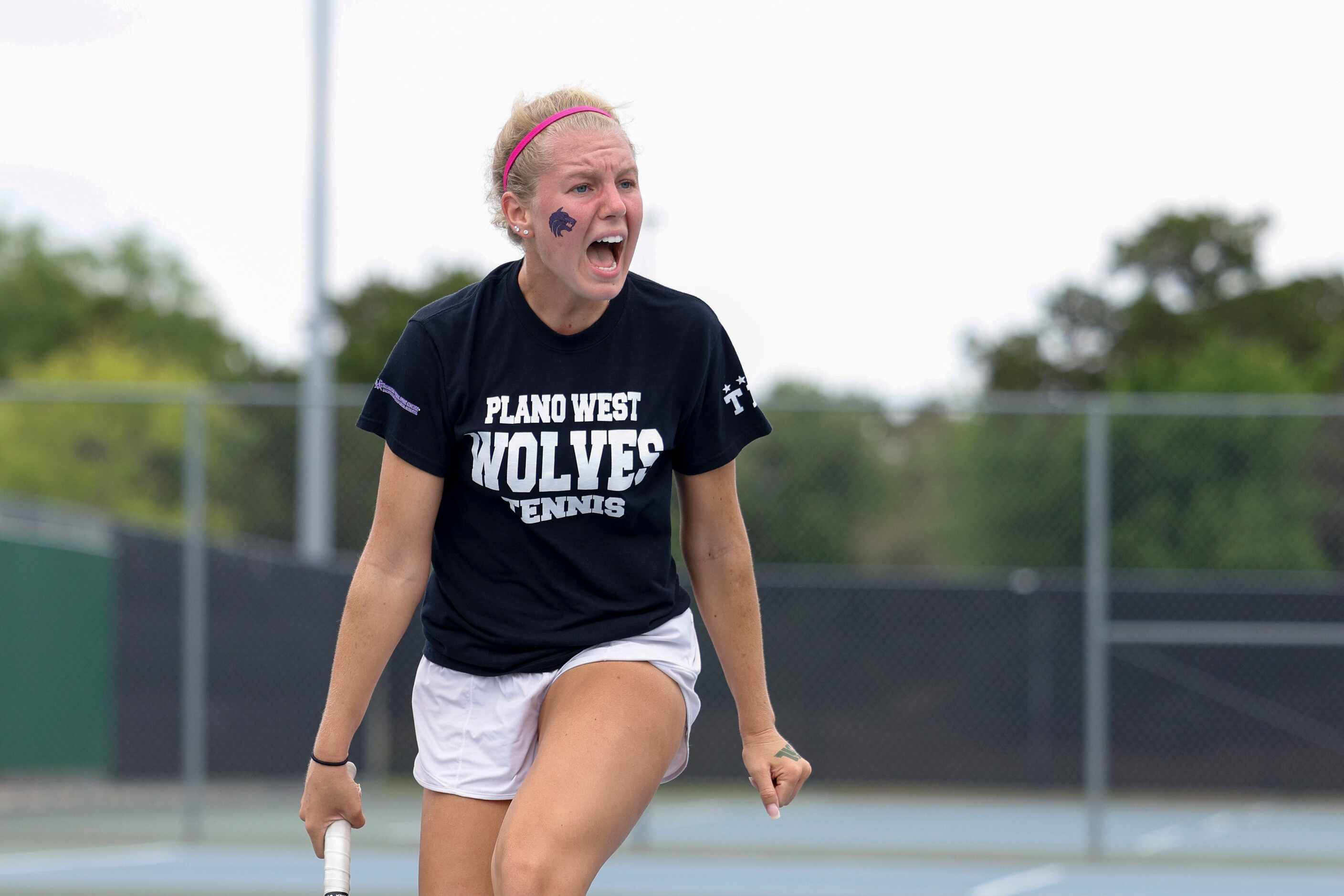 Plano West’s Summer Shannon lets out a celebratory scream after a point during the 6A mixed...