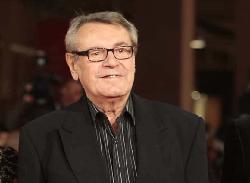 In this Oct. 15, 2009, file photo, film festival jury member Milos Forman poses on the red...