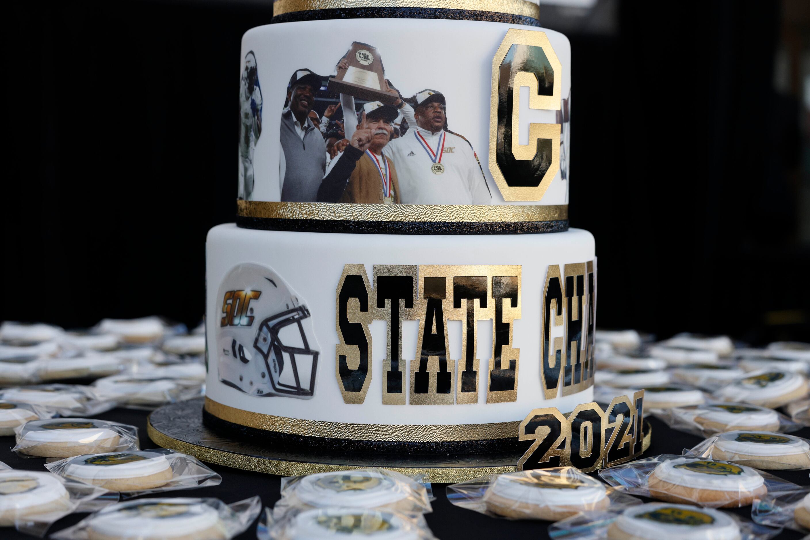 South Oak Cliff cake and cookies sit on a table during a ceremony recognizing South Oak...