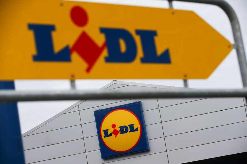 A Lidl (pronounced Lee-dle) logo sits atop one of the German company's supermarkets in London.