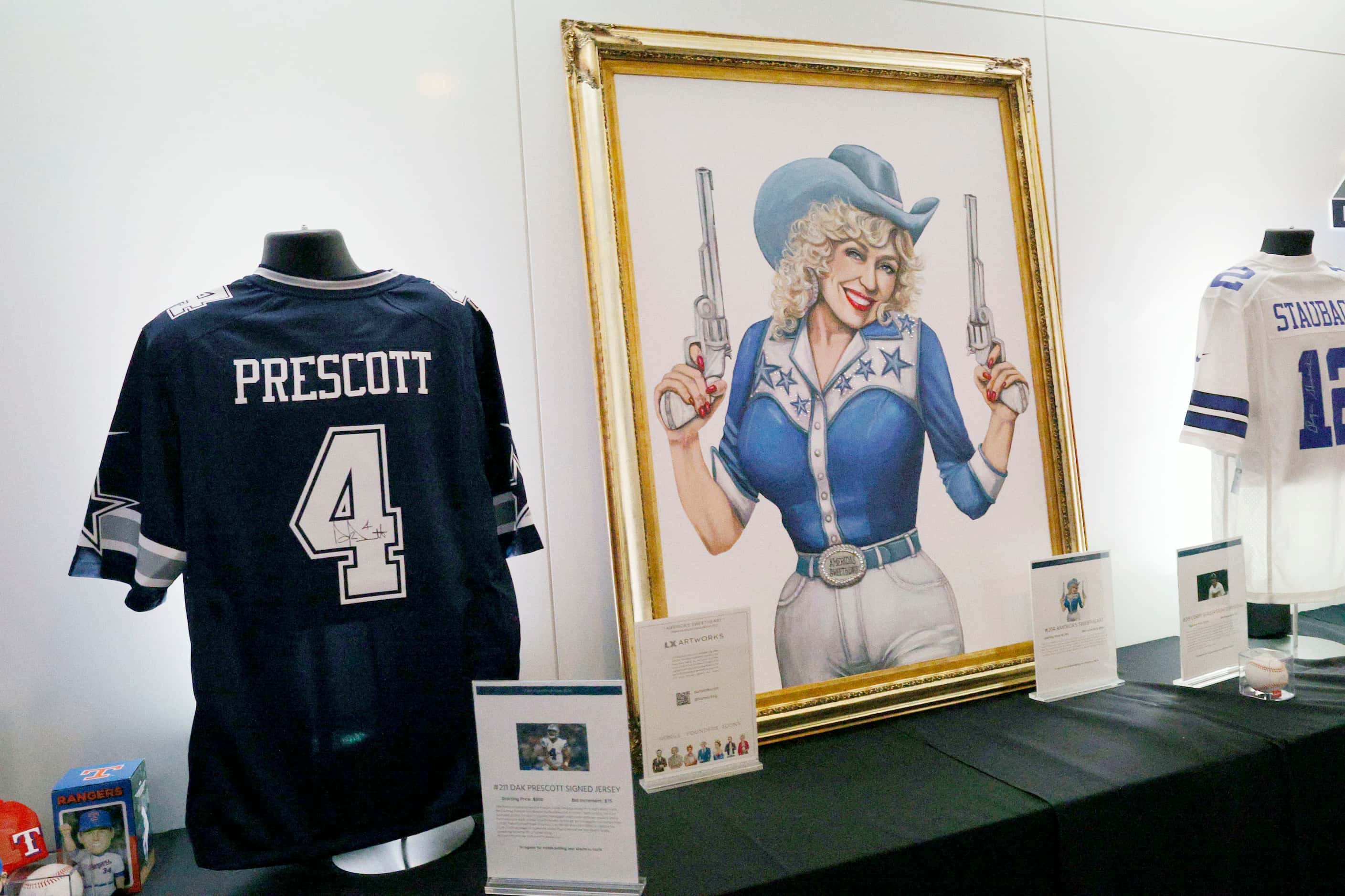 Dallas Cowboys quarterback Dak Prescott’s signed Jersey is seen during the Faith Fight...