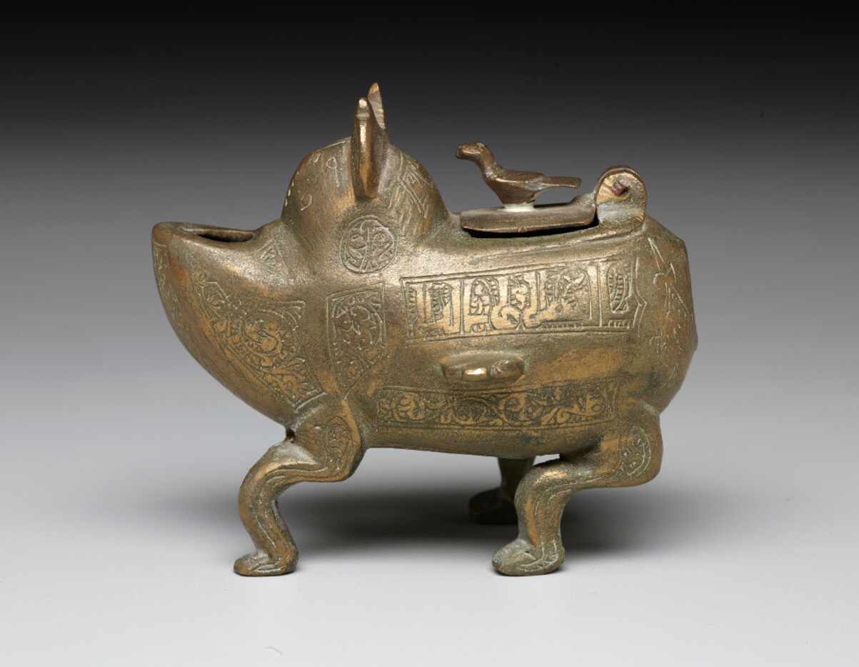 Oil lamp in the form of a fabulous beast, Iran, 12th 13th century, bronze, The Keir...