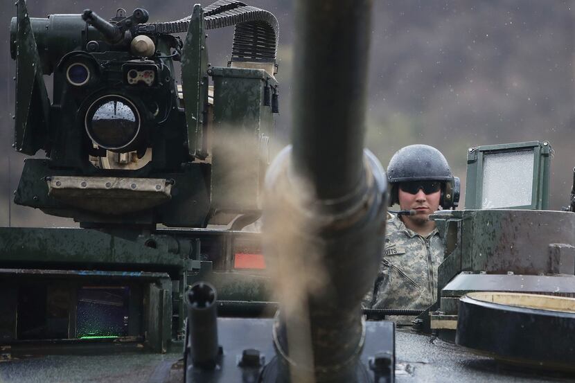 U.S. soldiers prepare for a military exercise near the border between South and North Korea...