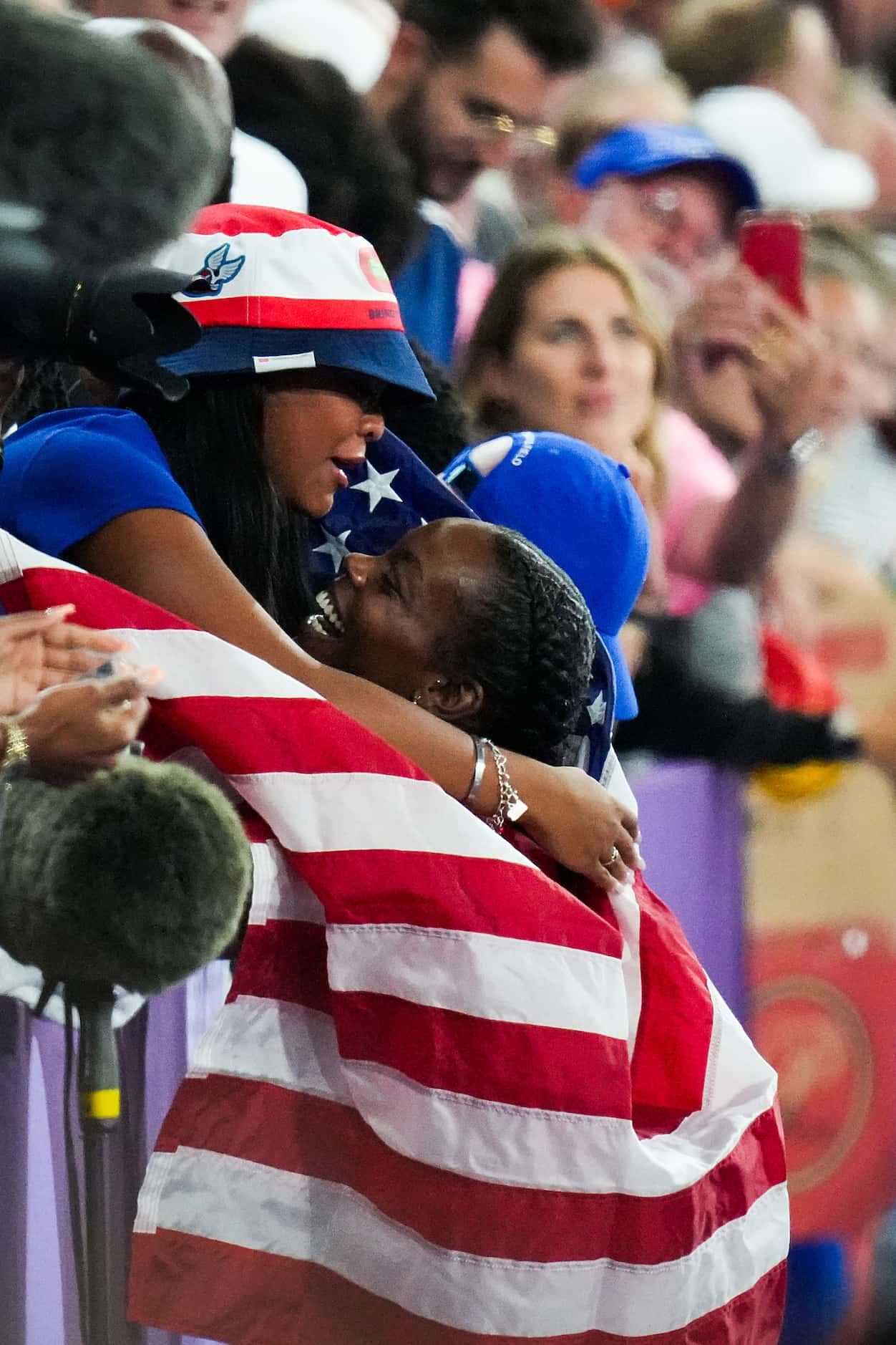 Jasmine Moore of the United States celebrates after winning the bronze medal in the women’s...