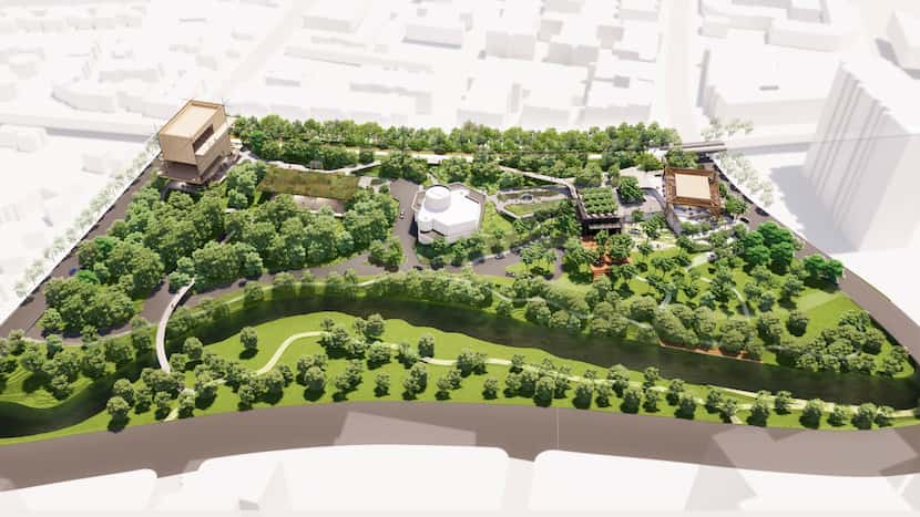 A rendering shows the proposed master plan for the Kalita Humphreys Theater from the west.