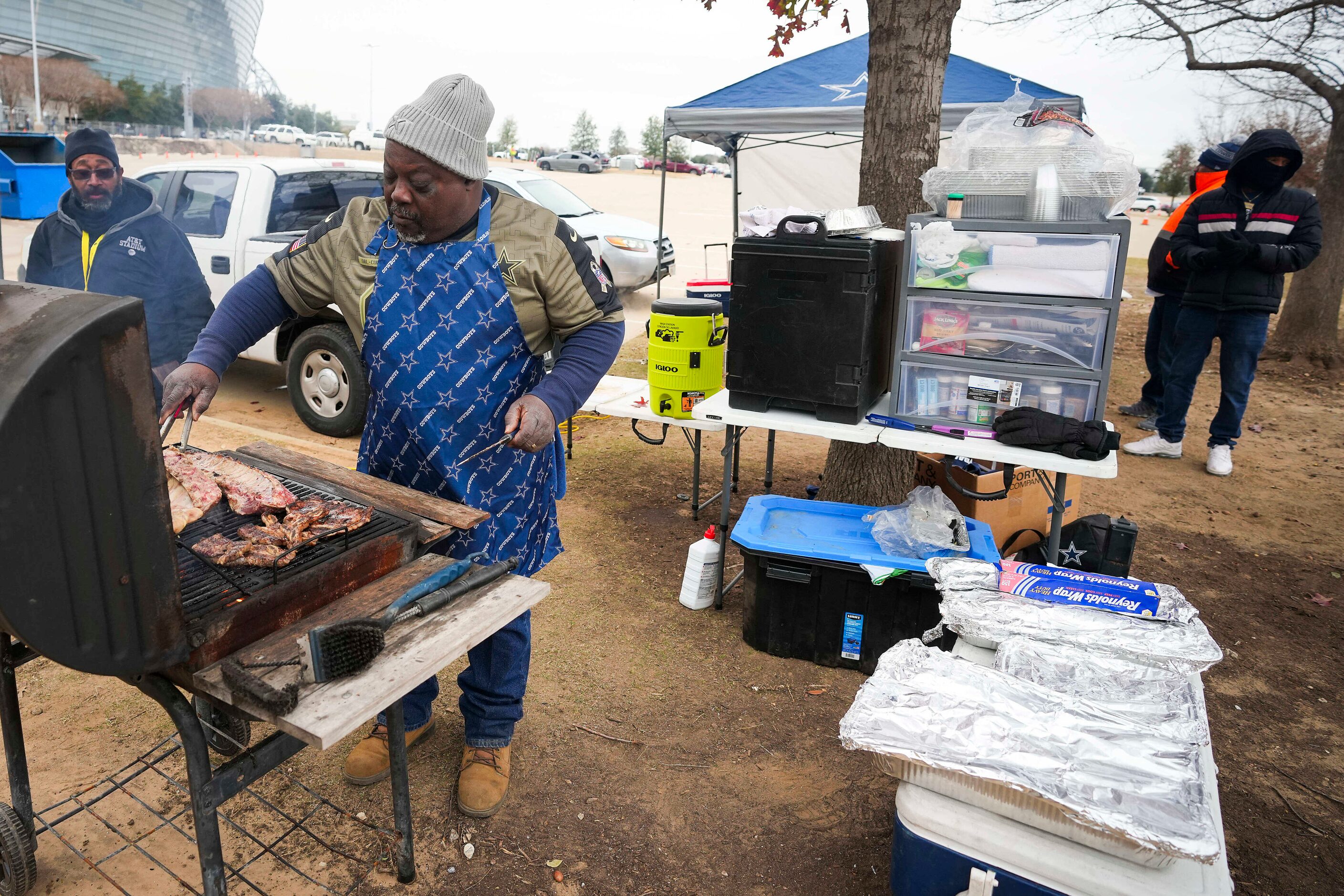 Dallas Cowboys fan Gary Smiley tailgates before an NFL wild-card playoff football game...