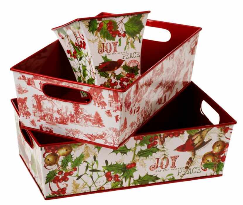 
Colorful tole cachepots with holiday or classic designs start at $9.95 at Nicholson-Hardie...