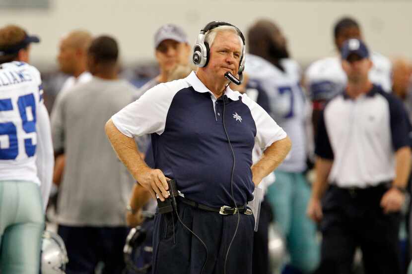 Dallas Cowboys head coach Wade Phillips looks on, as the Cowboys fall behind again during...