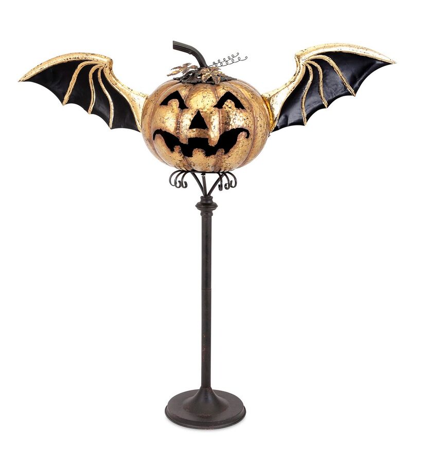 
Fearful flier: Perfect in a foyer to welcome holiday guests, this sneering, winged pumpkin...