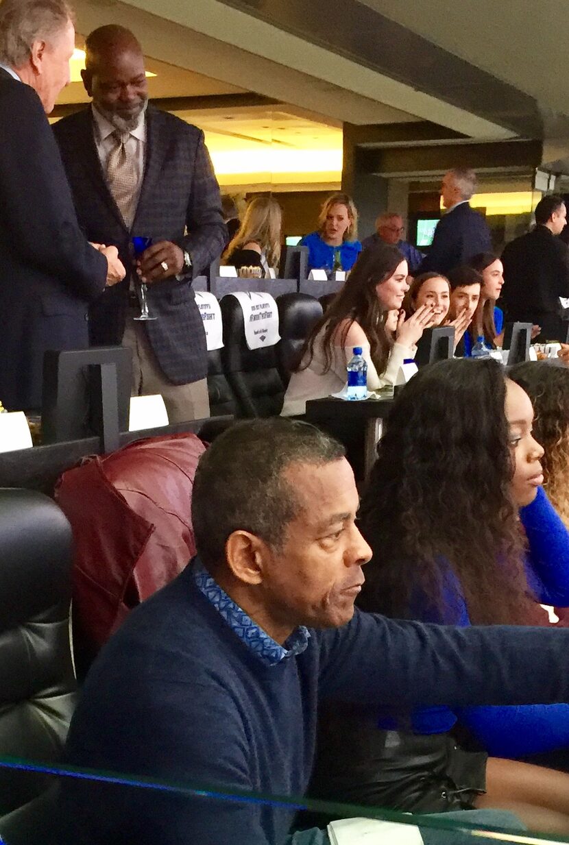 Tony Dorsett and Emmitt Smith in Jerry Jones' box at Cowboys game vs. Green Bay (Alan...