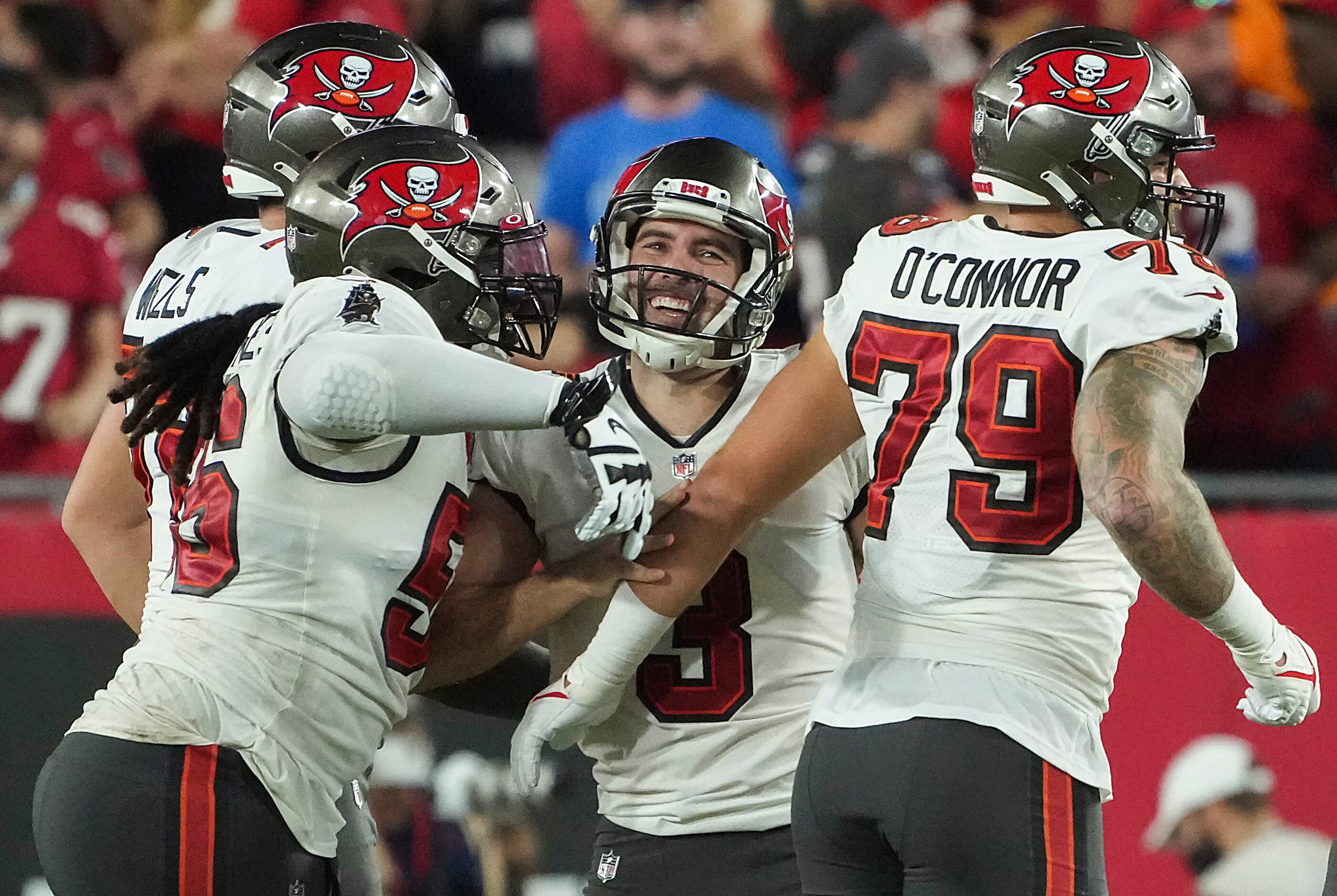 Tampa Bay Buccaneers place kicker Ryan Succop (3) celebrates after kicking a game-winning...