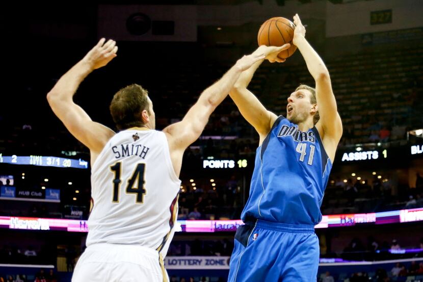 Dec 4, 2013; New Orleans, LA, USA; Dallas Mavericks power forward Dirk Nowitzki (41) shoots...