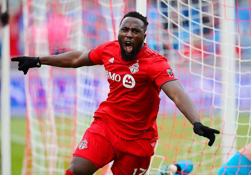 Toronto FC forward Jozy Altidore (17) celebrates his goal against the Chicago Fire during...
