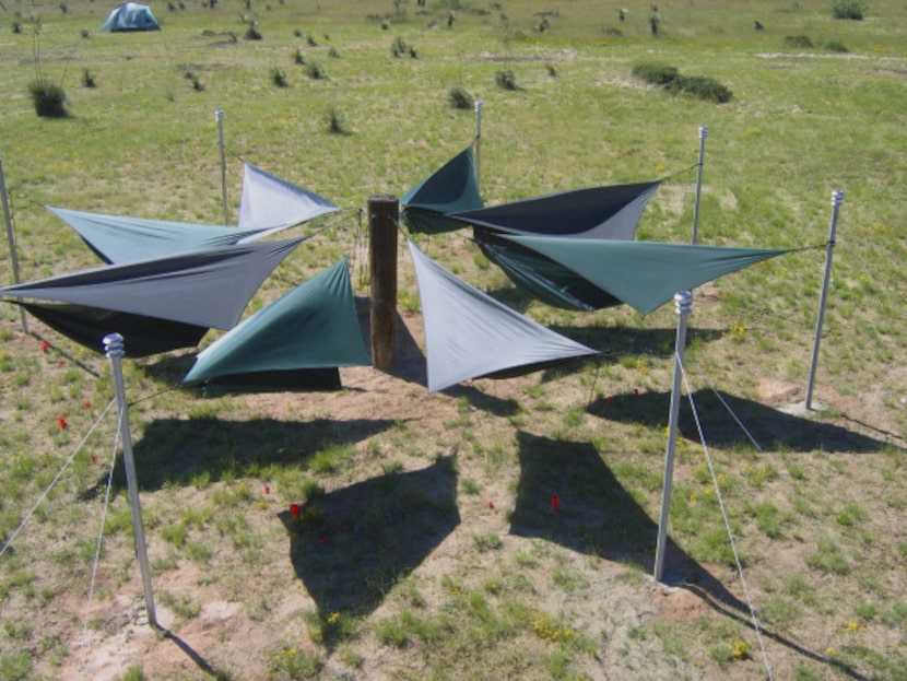 The "Hammock Flower" designed and constructed by Steve Ross, professor UT-Austin, is one of...