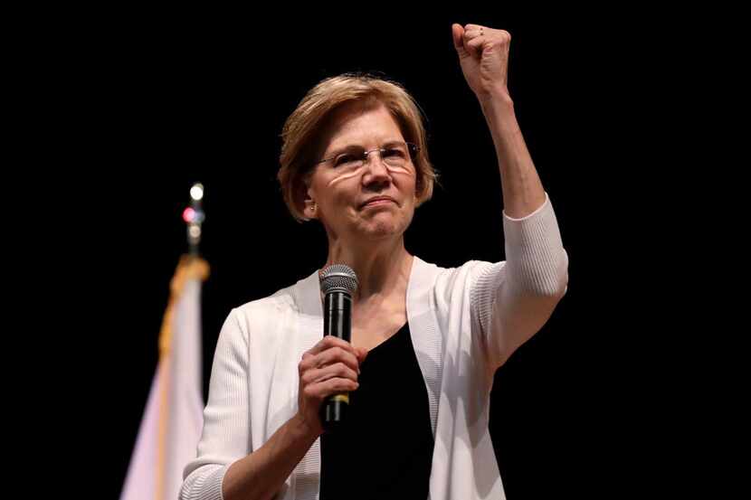 In this Aug. 8, 2018 file photo, U.S. Sen. Elizabeth Warren, D-Mass., gestures during a town...