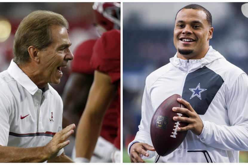 Left: Alabama coach Nick Saban (Jae S. Lee/The Dallas Morning News); right: Cowboys...