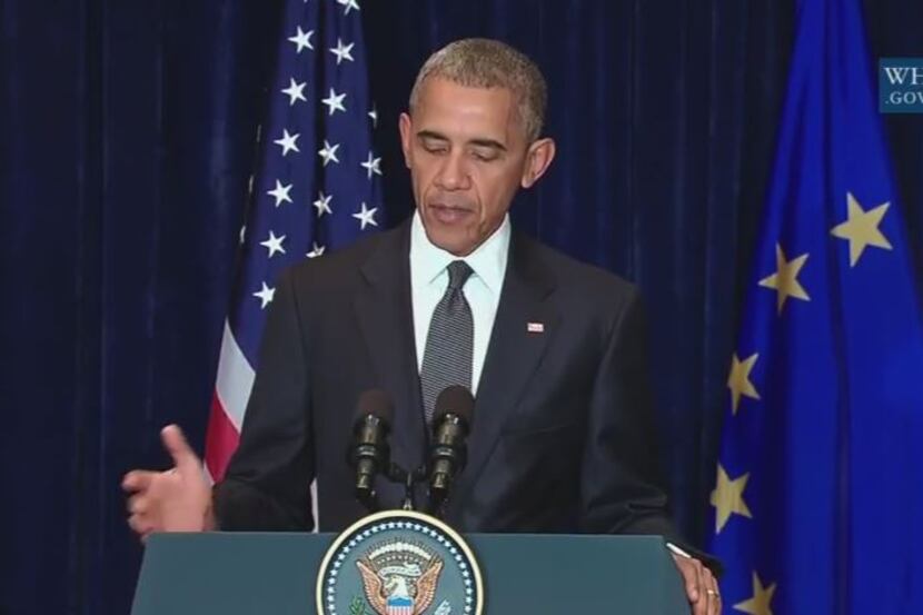 Screen capture of President Barack Obama giving an address on the shootings in Dallas from...