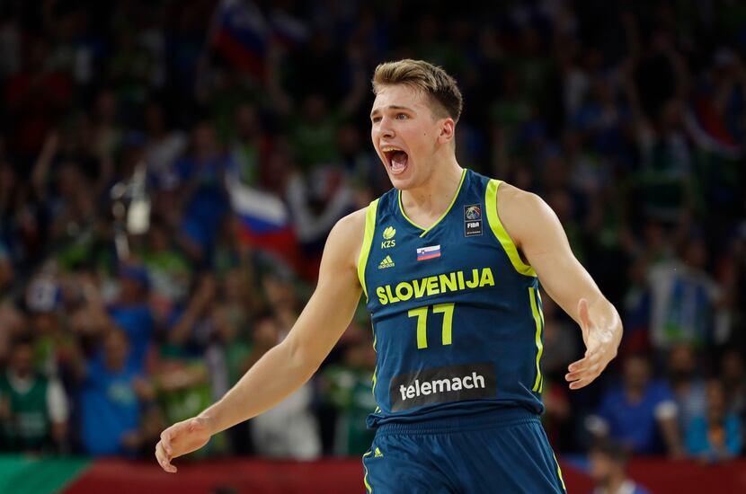 FILE - Slovenia's Luka Doncic reacts during their Eurobasket European Basketball...