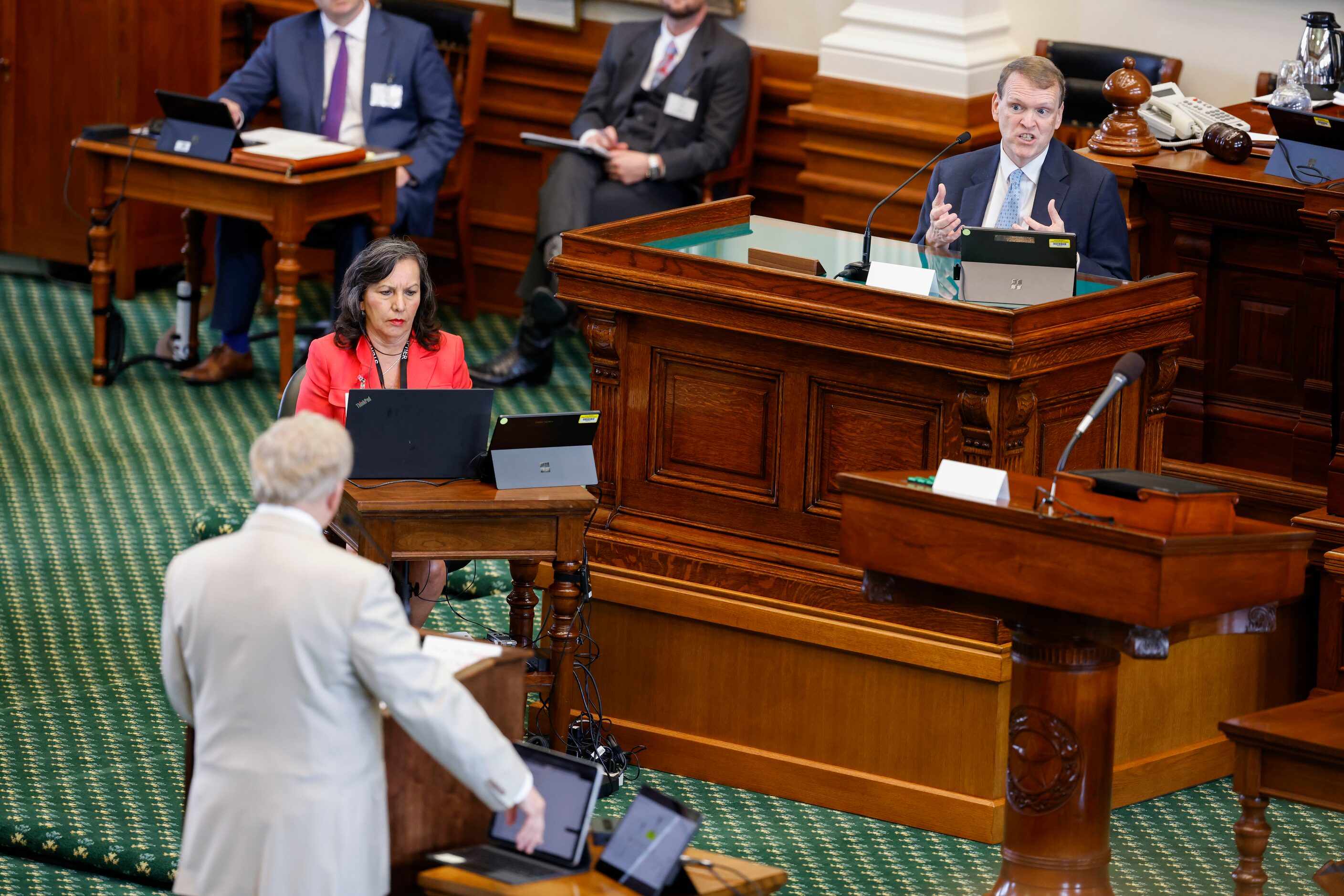 House lawyer Rusty Hardin listens as Jeff Mateer, former First Assistant Attorney General of...