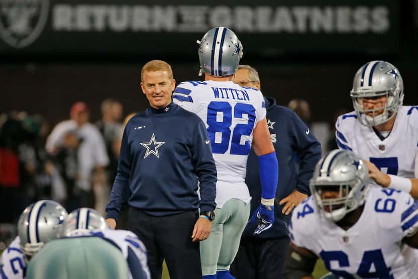 Dallas Cowboys head coach Jason Garrett is pictured on the field before the Dallas Cowboys...