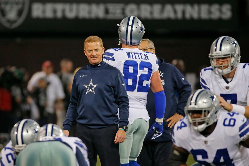 Dallas Cowboys head coach Jason Garrett is pictured on the field before the Dallas Cowboys...