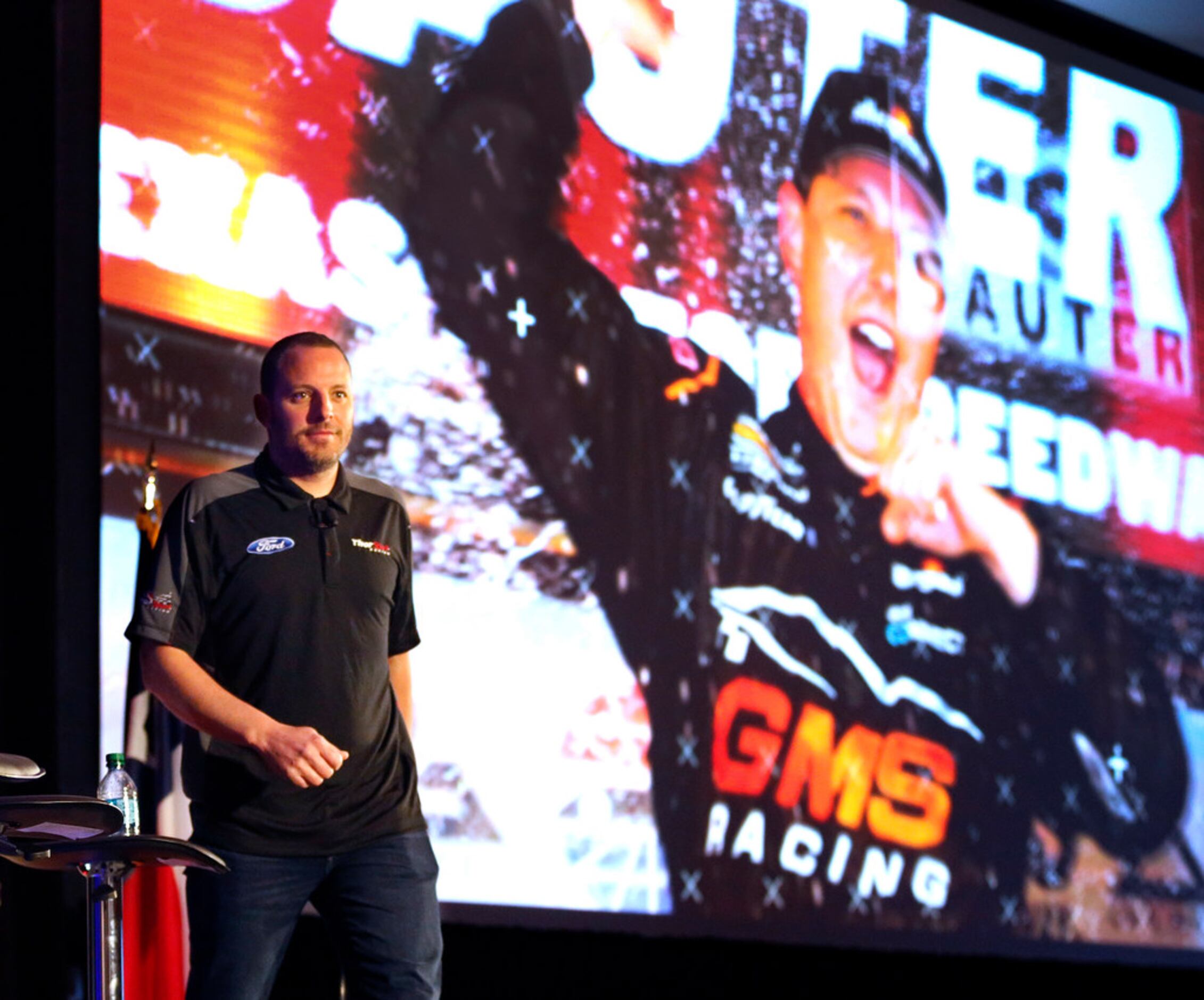 NASCAR Truck Series driver Johnny Sauter steps up on stage as he's introduced at Media Day...