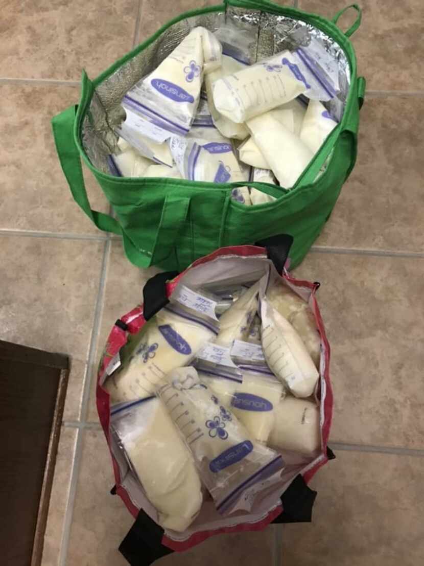 Mallary Tenore Tarpley displays breast milk that she donated to a milk bank in Austin, for...