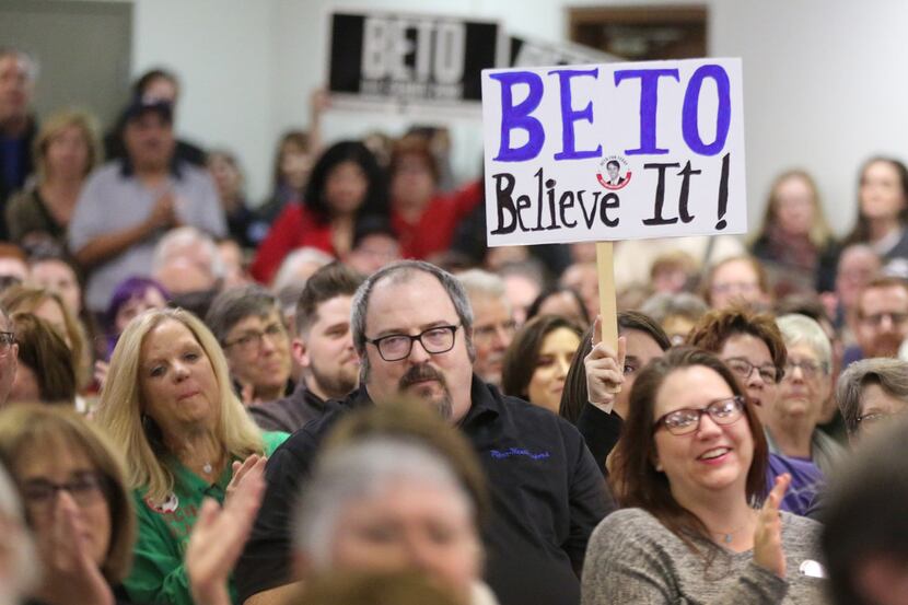 Supporters held up signs for El Paso Rep. Beto O'Rourke, who is challenging Ted Cruz for his...