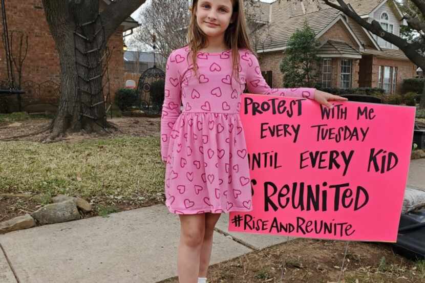 Seven-year-old Paisley Elliott advocates for separated border families each week outside her...