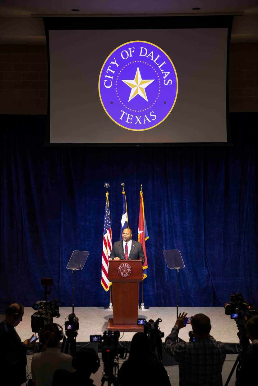 Dallas Mayor Eric Johnson delivers the annual State of the City Address on Tuesday, Nov. 15,...